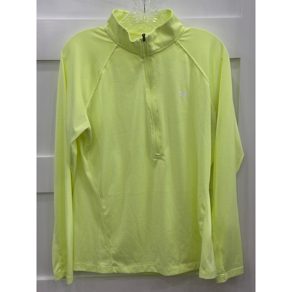 Under Armour Womens XL Tech Twist Half Zip Pullover Neon Yellow Lime Running Top